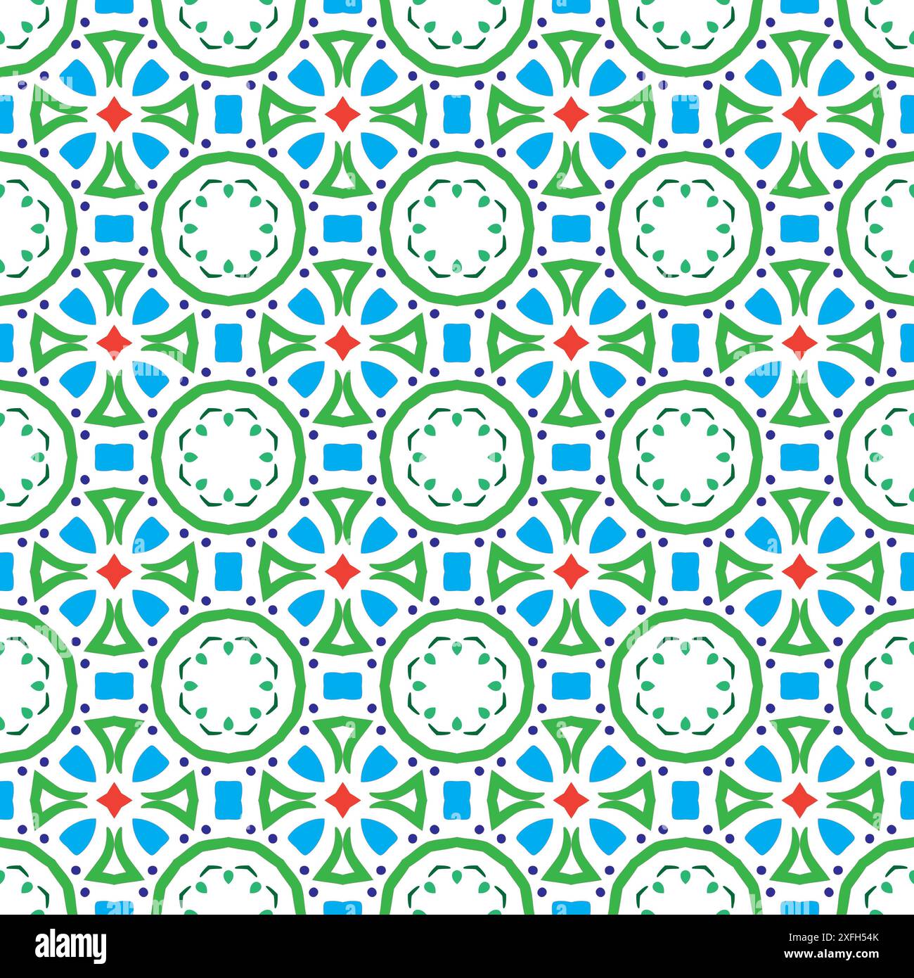 Seamless geometric pattern with blue, green, and red shapes creating a ...