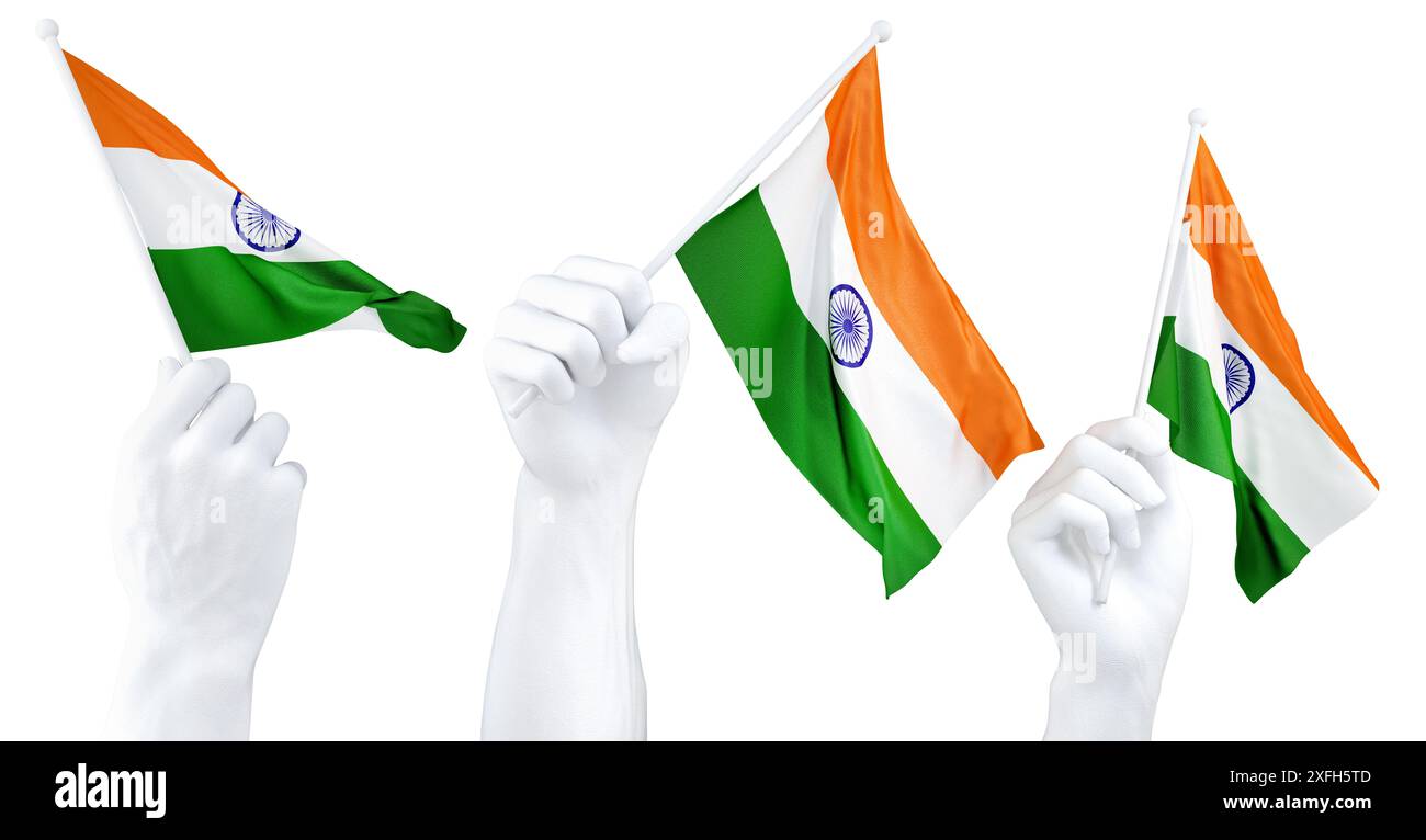 Hands waving flag of India isolated on white. 3d Rendering Stock Photo ...