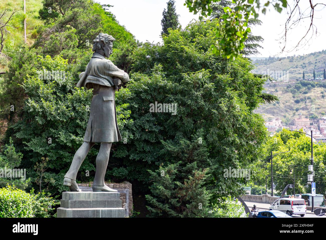 Tbilisi, Georgia - 16 JUNE, 2024: Bronze statue of Nikoloz Baratashvili, a famous 19th century Georgian poet and nobleman. Stock Photo