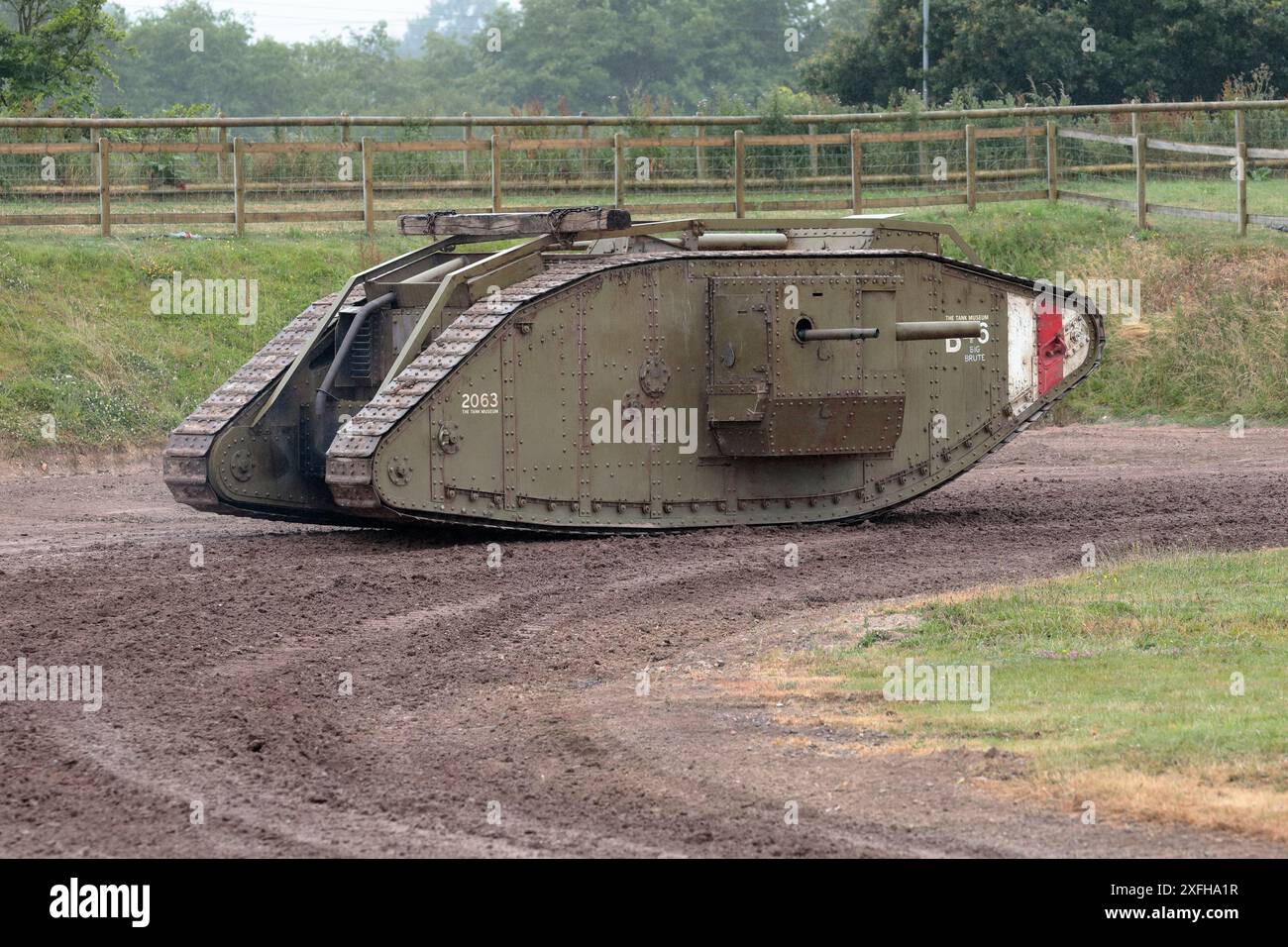 A Mk IV replica tank (WWI) driving around the arena at the Bovington Tank Museum during Tankfest 2024 Stock Photo