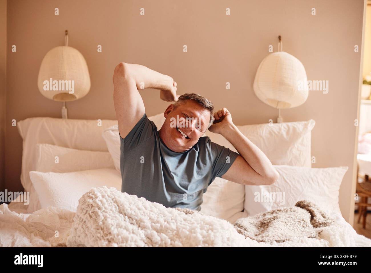 Happy man stretching in hi-res stock photography and images - Alamy