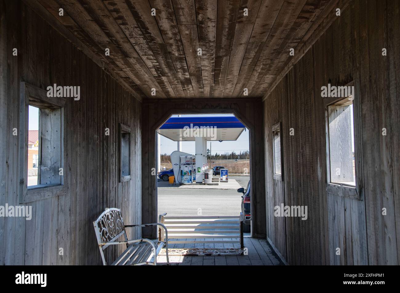 Irving Oil gas station seen through covered bridge at the Covered ...