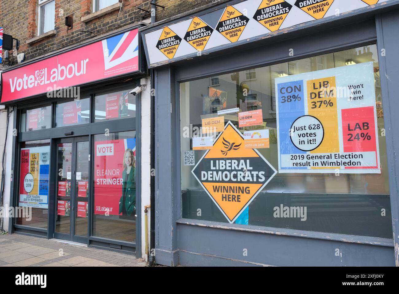 The Liberal Democrats and Labour Party office in Wimbledon, South West