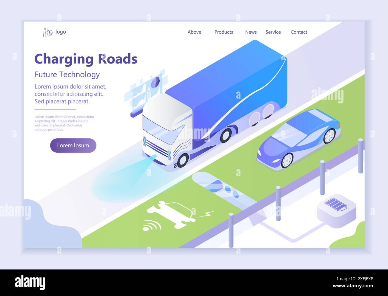 Future technology - Charging Roads, 3d isometric vector illustration, for graphic and web design Stock Vector