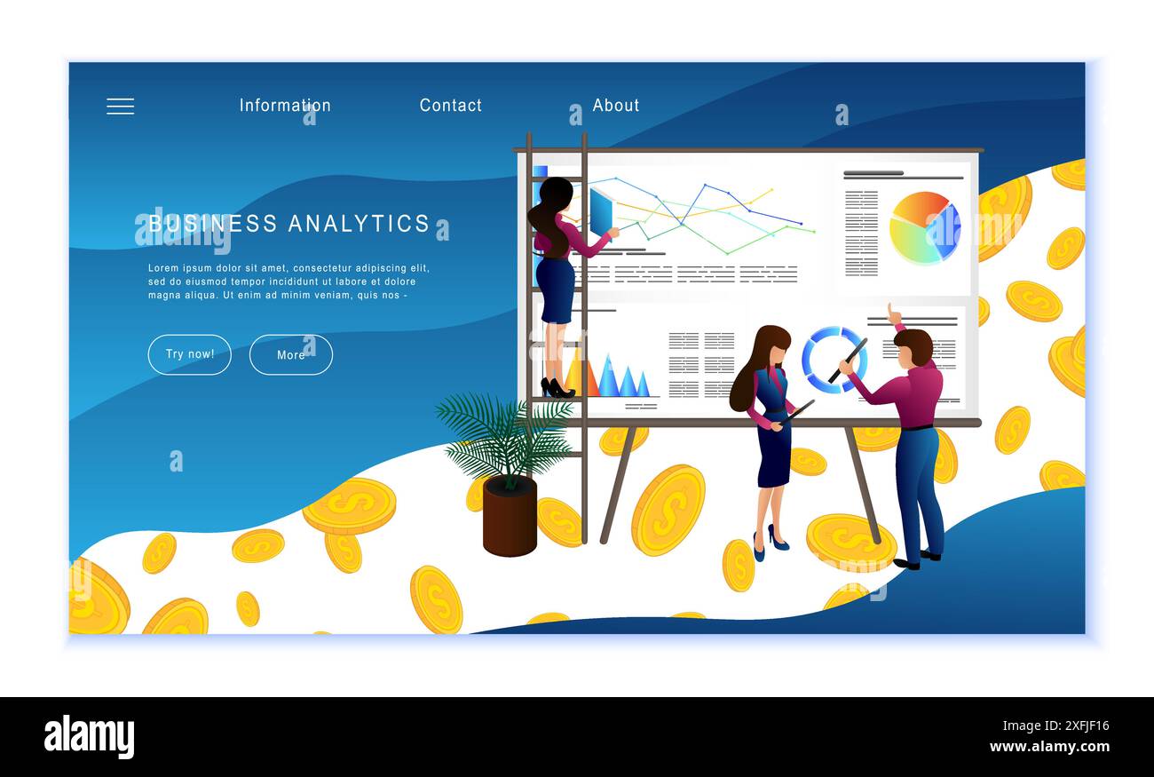 Creative website template of Business Analytics concept, flat design vector illustration Stock Vector
