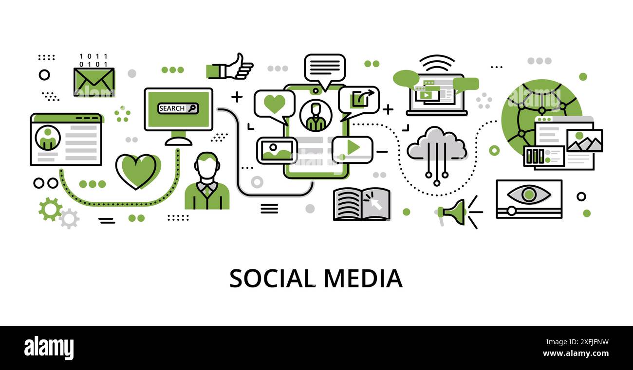 Infographic greenery Social Media concept, modern flat thin line vector ...