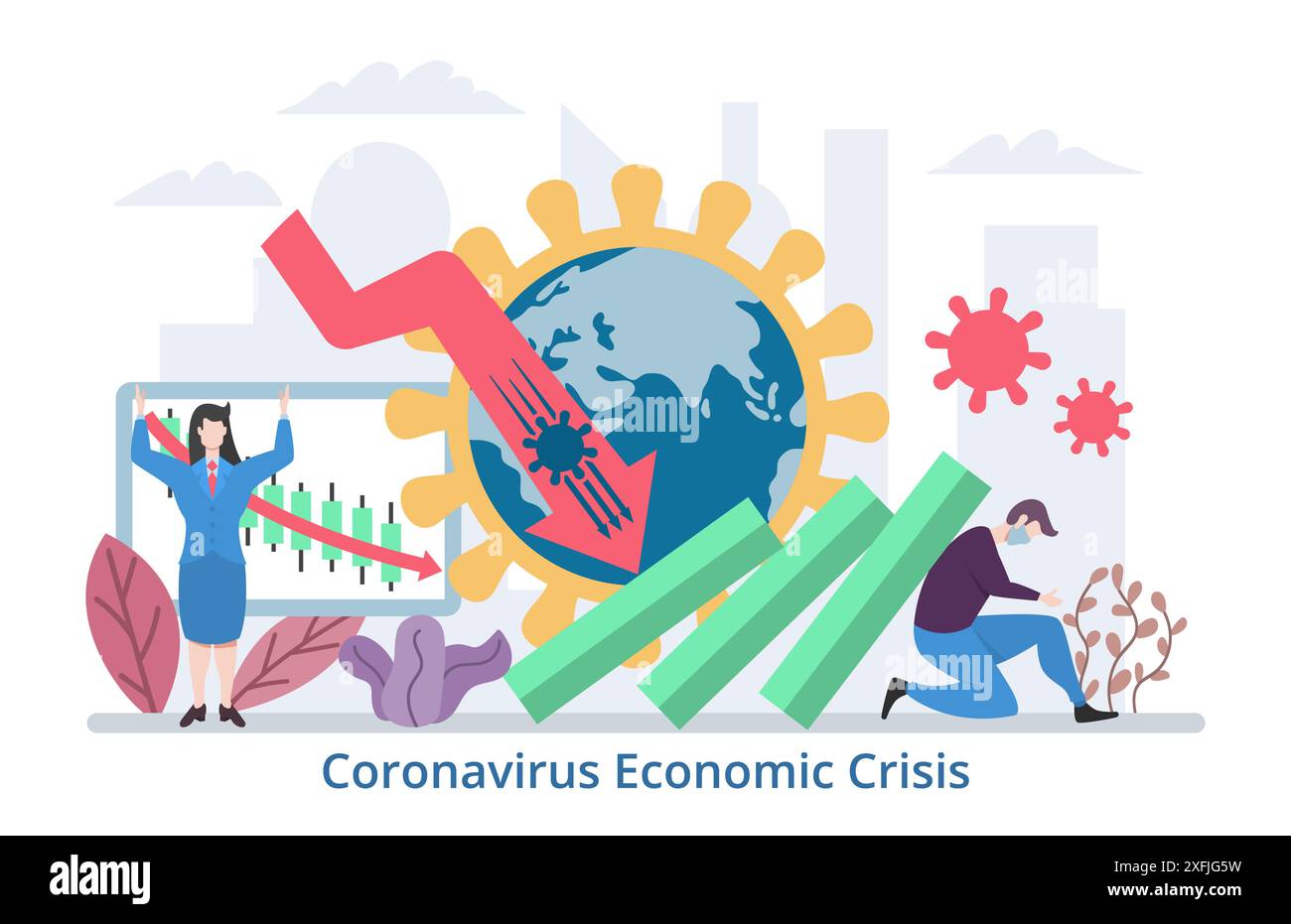 Coronavirus Economic Crisis concept, modern flat design vector illustration Stock Vector