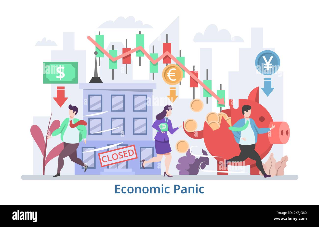 Economic Panic concept, modern flat design vector illustration Stock ...