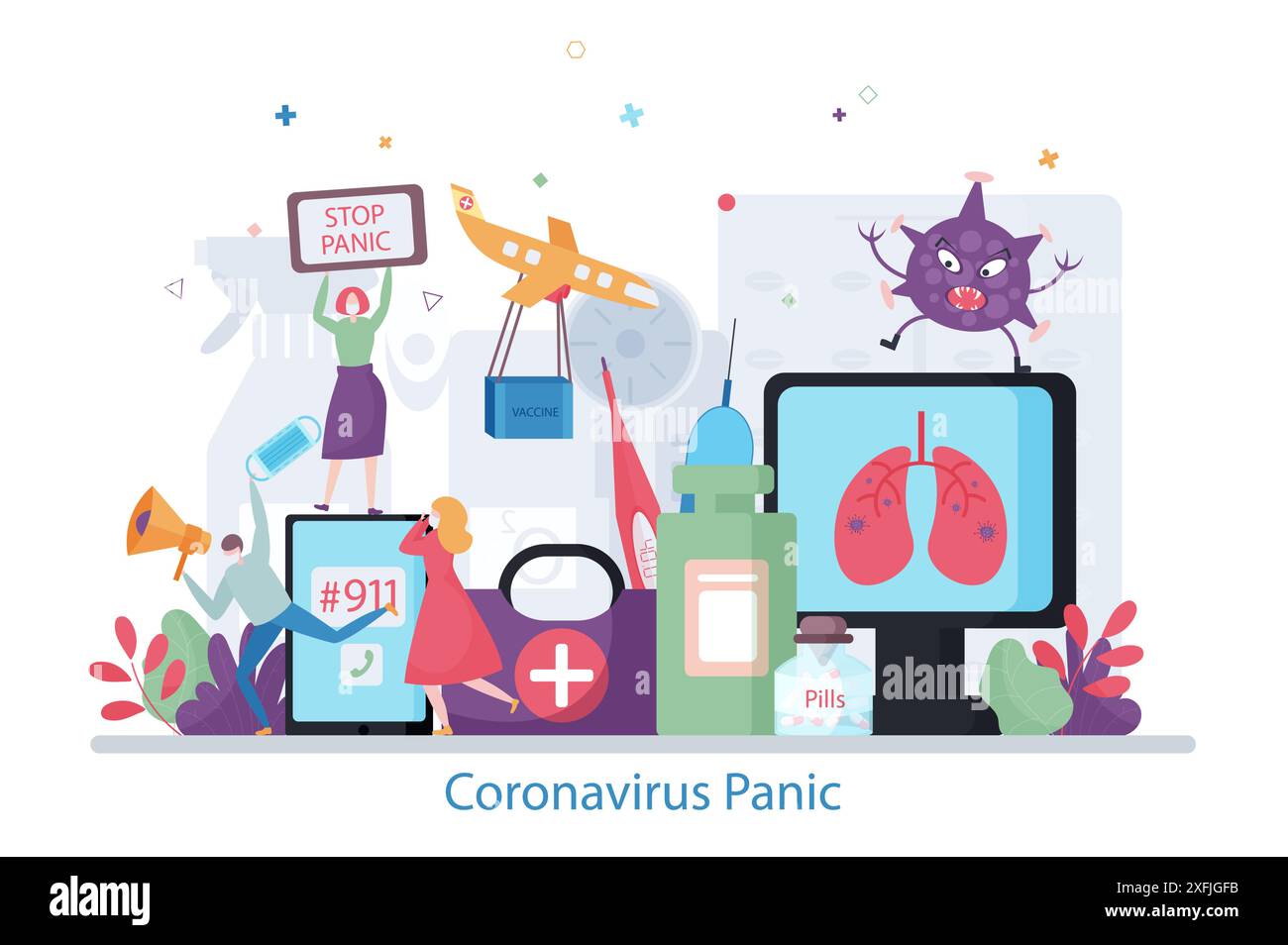 Coronavirus Panic concept, modern flat design vector illustration Stock Vector