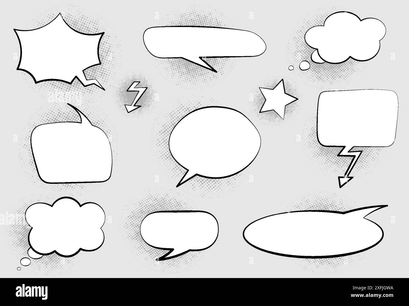 Set of black and white Speech Bubbles in comics retro style,vector ...