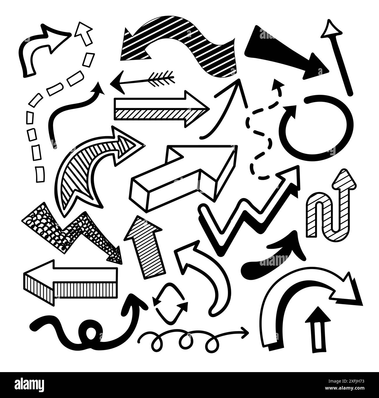 Set of big black arrow icons in doodle style, flat design vector ... image.