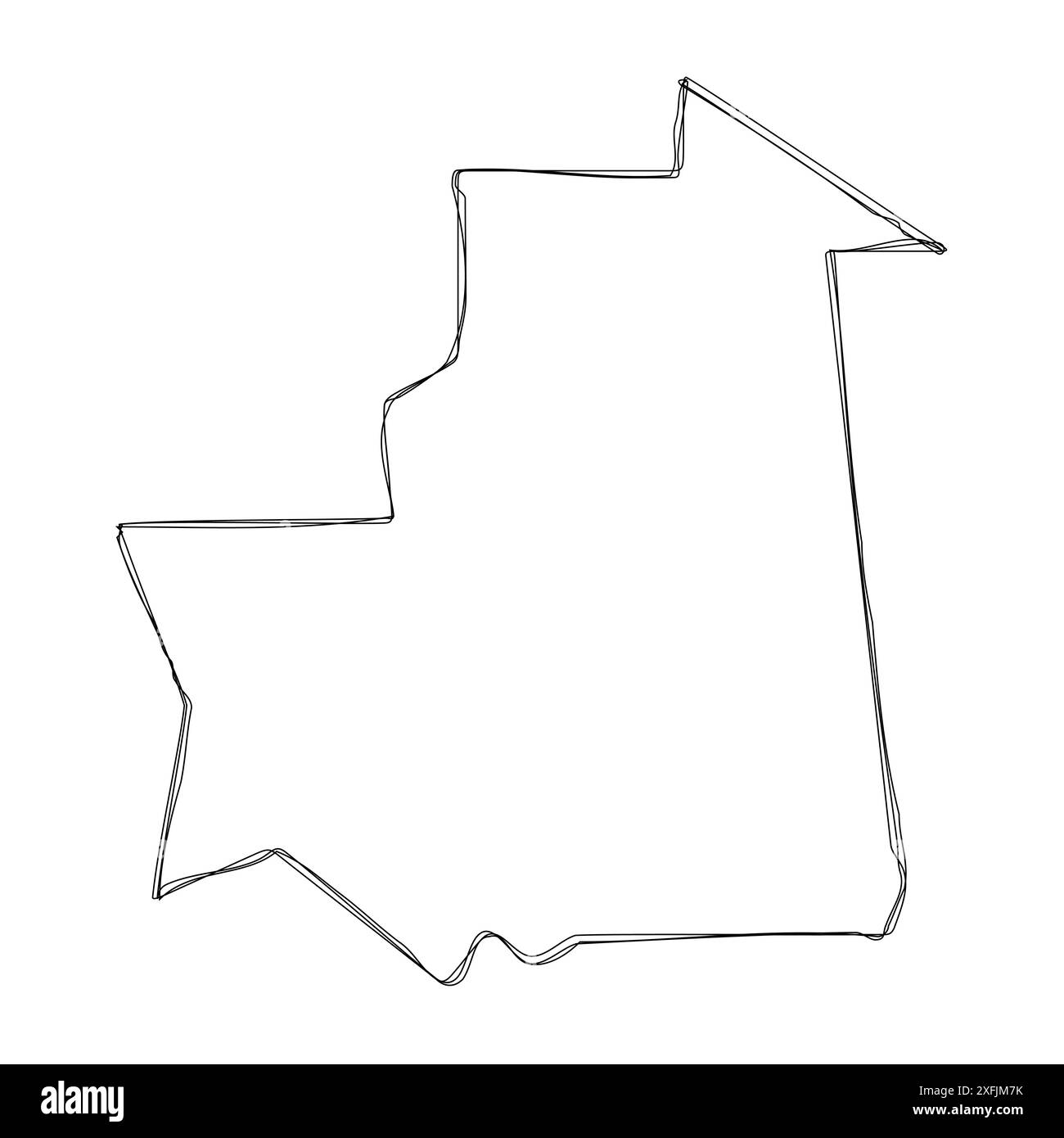 Mauritania country simplified map.Thin triple pencil sketch outline isolated on white background. Simple vector icon Stock Vector