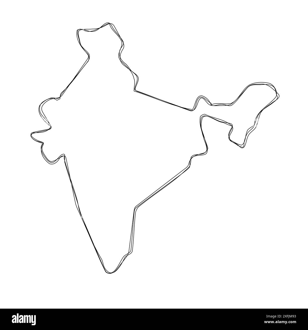 India country simplified map.Thin triple pencil sketch outline isolated on white background. Simple vector icon Stock Vector