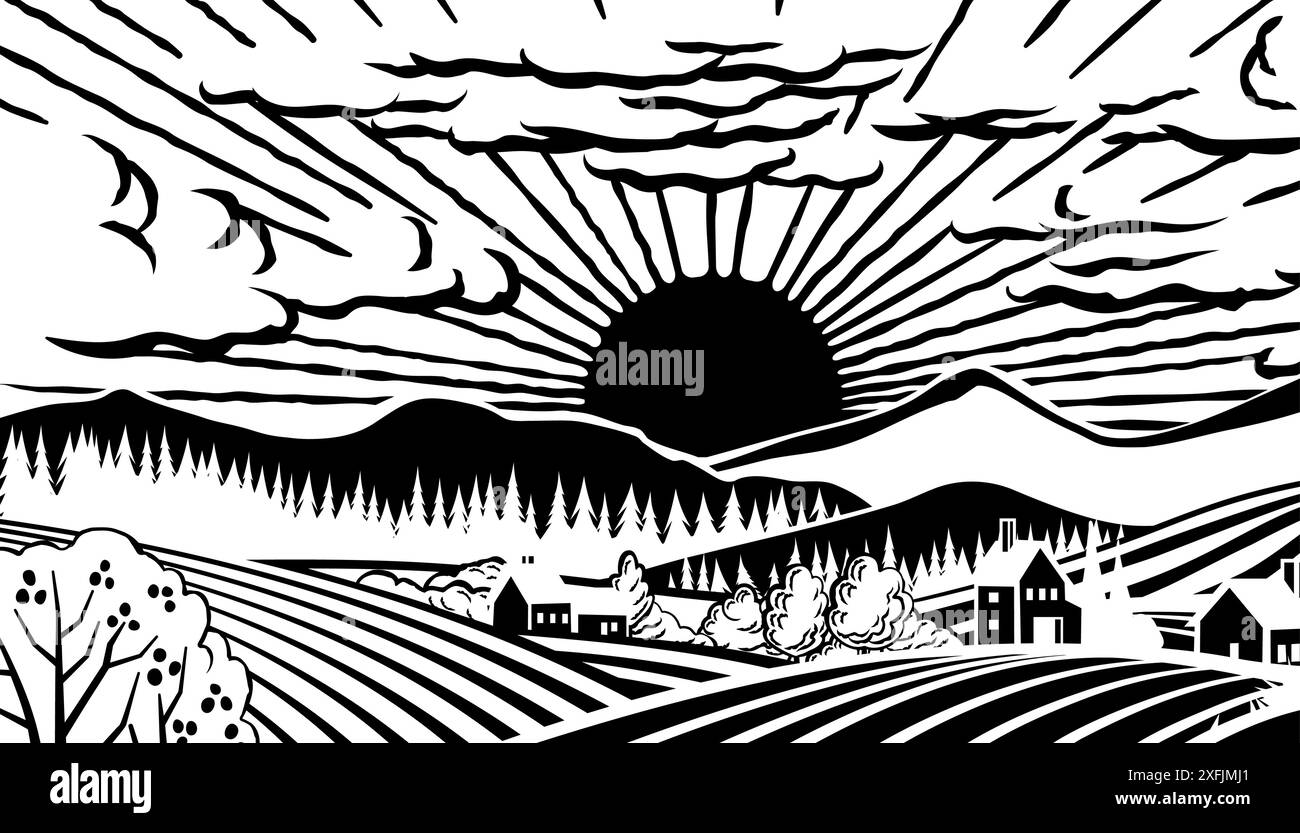 Simple Line Drawing Peaceful Landscape Featuring Stock Vector (Royalty  Free) 2642384179 | Shutterstock, image size:1300x833