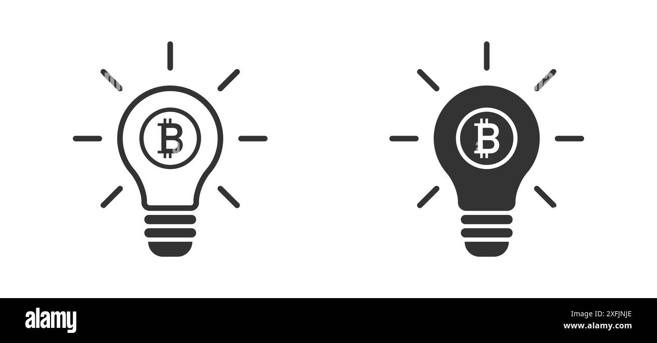 Light bulb with bitcoin symbol. Flat vector illustration. Stock Vector