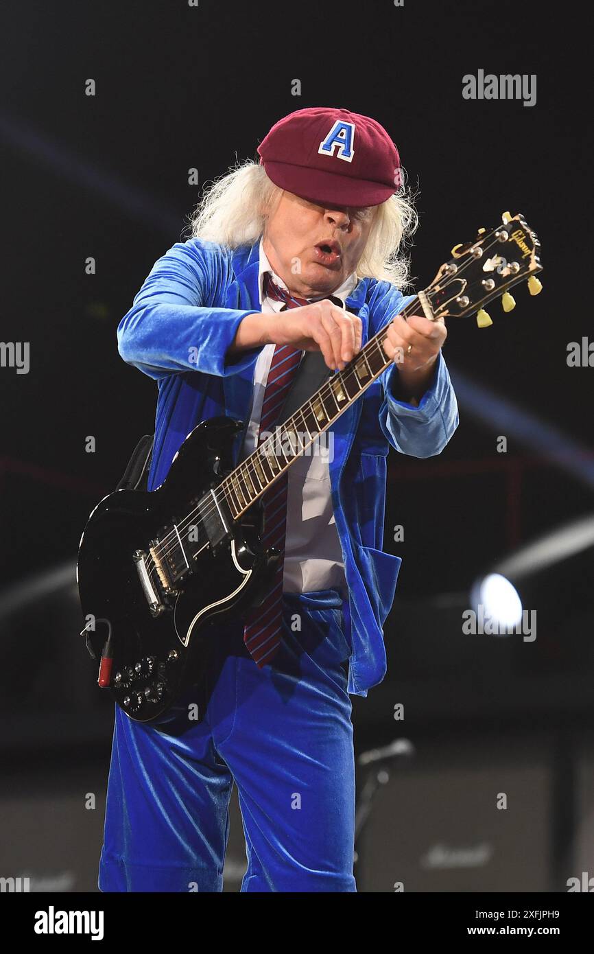 UK. 03rd July, 2024. LONDON, ENGLAND - JULY 03: Angus Young of ‘AC/DC ...
