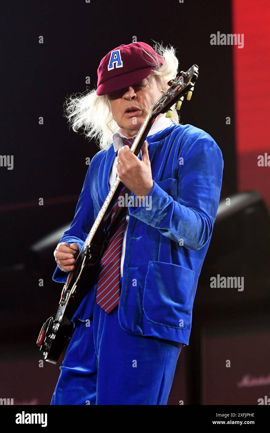 UK. 03rd July, 2024. LONDON, ENGLAND - JULY 03: Angus Young of ‘AC/DC ...