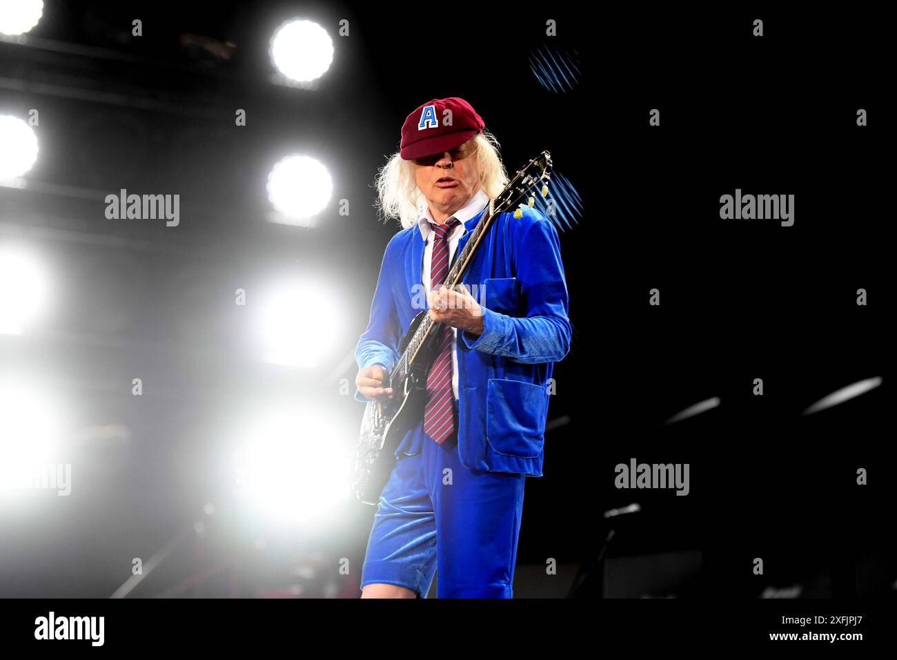 LONDON, ENGLAND - JULY 03: Angus Young of ‘AC/DC’ performing at Wembley ...