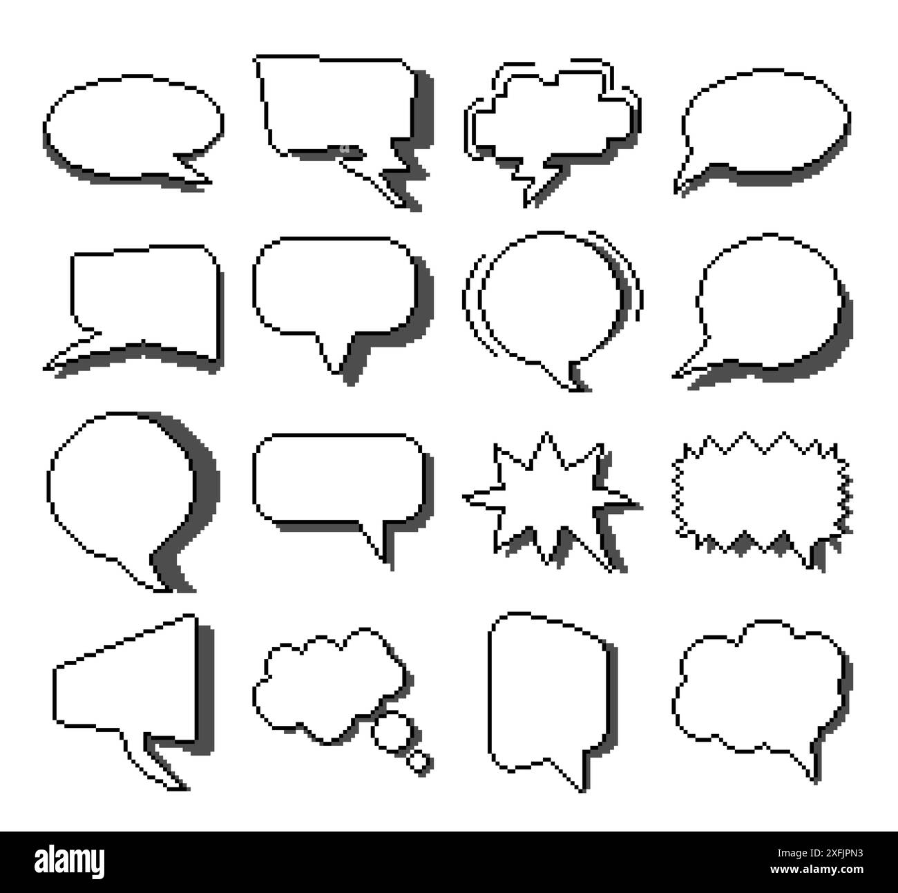 Set of Blank Speech Bubbles, pixel art design vector illustration on white background Stock Vector