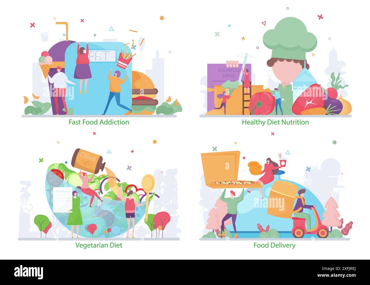 Set of Healthy and Unhealthy Food concepts, flat design vector ...
