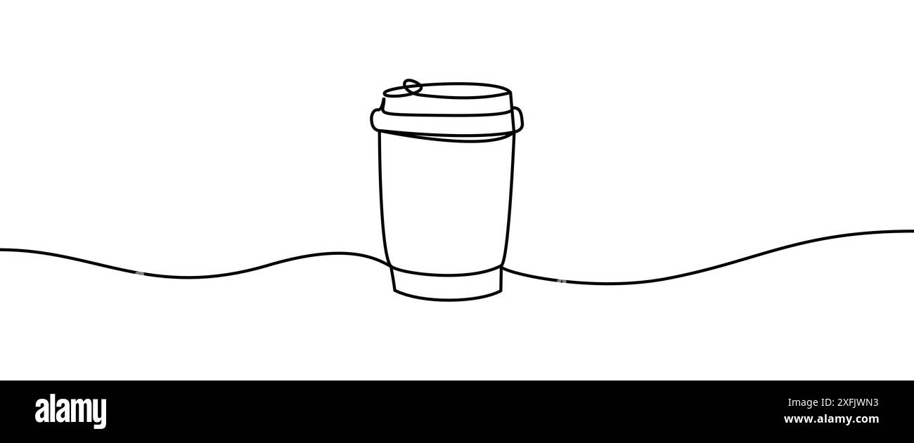 Coffee Paper Cup shape drawing by continuos line, thin line design ...