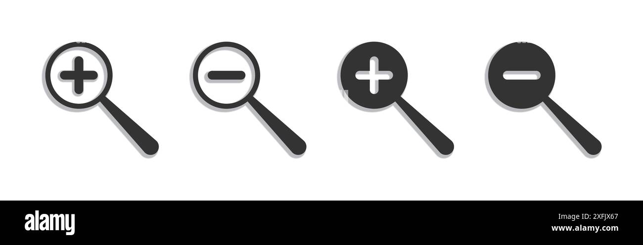 Magnifying glass icon with shadow. Flat vector illustration. Stock Vector