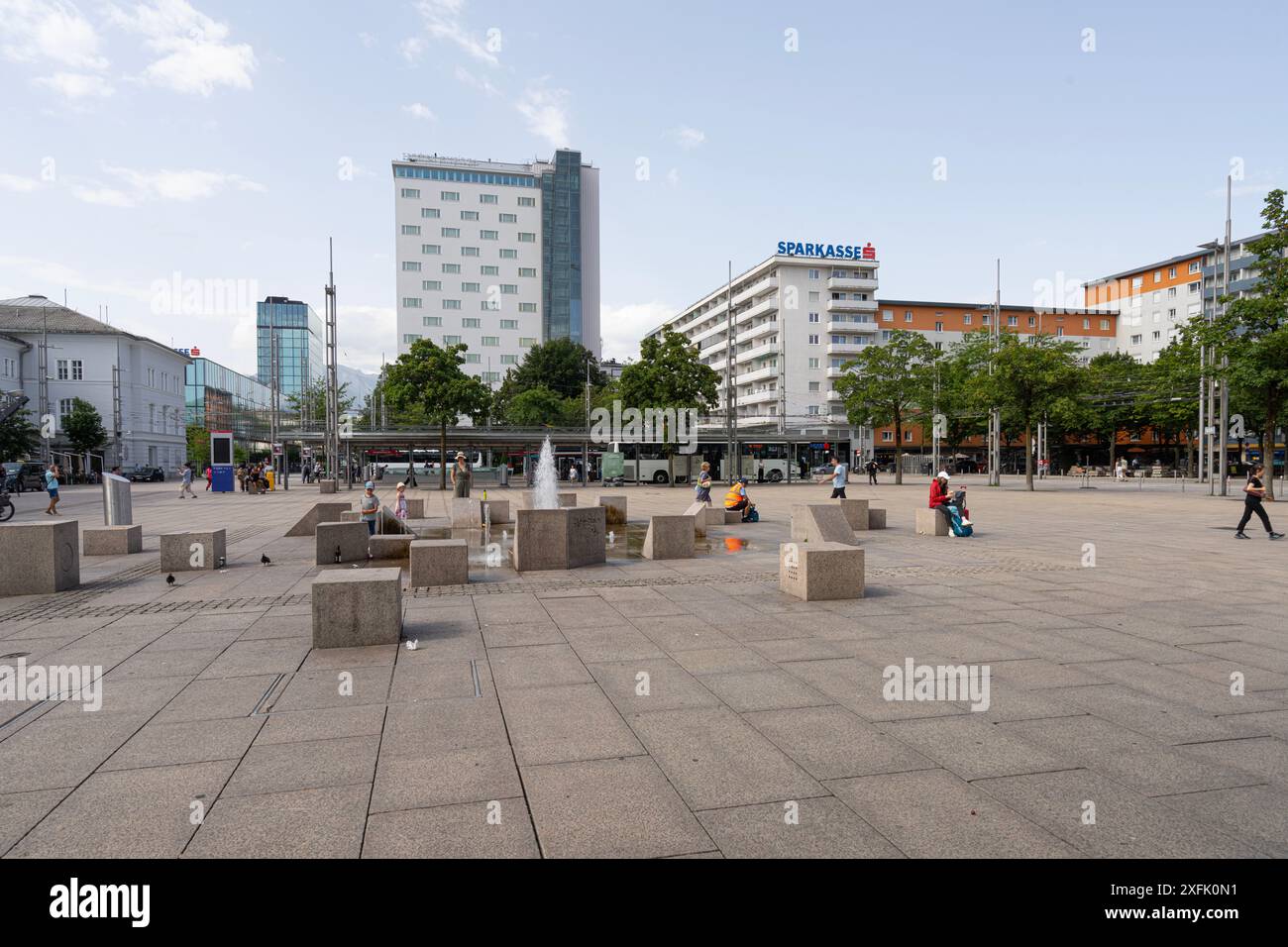 Salzburg, Austria. June 30, 2024. exterior view of the the square in front of the Salzburg railway station Stock Photo