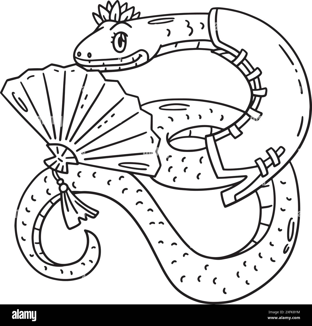 Year of the Snake with Hand Fan Isolated Coloring Stock Vector Image ...