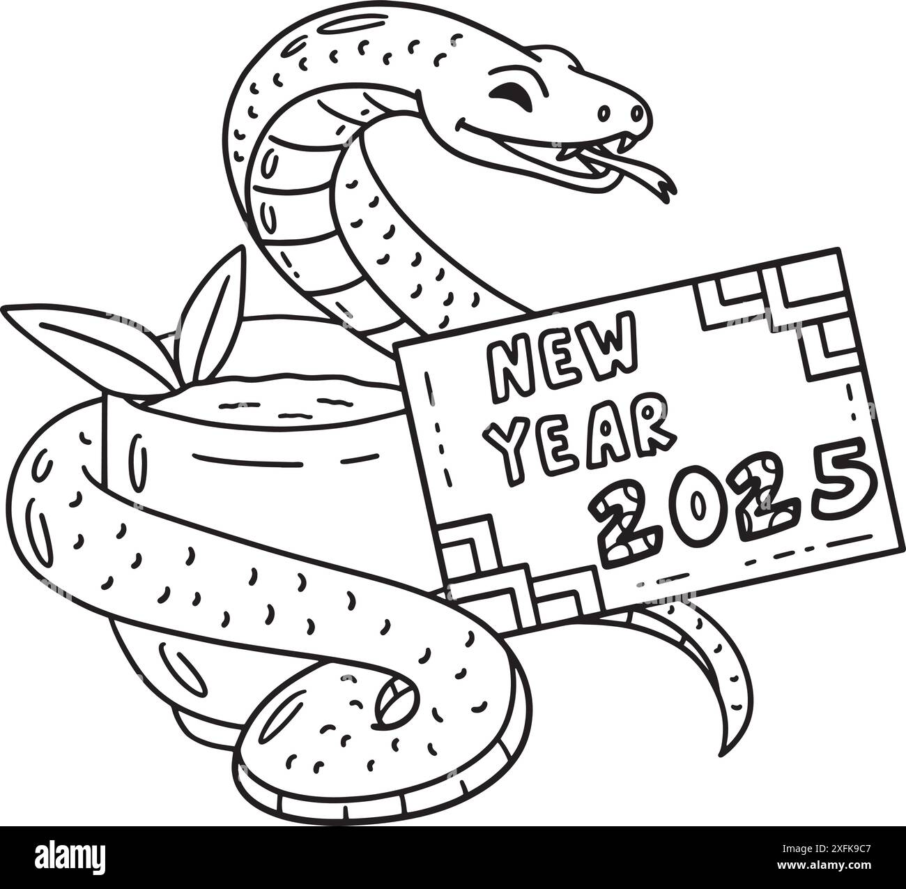 Year of the Snake New Year 2025 Isolated Coloring Stock Vector Image