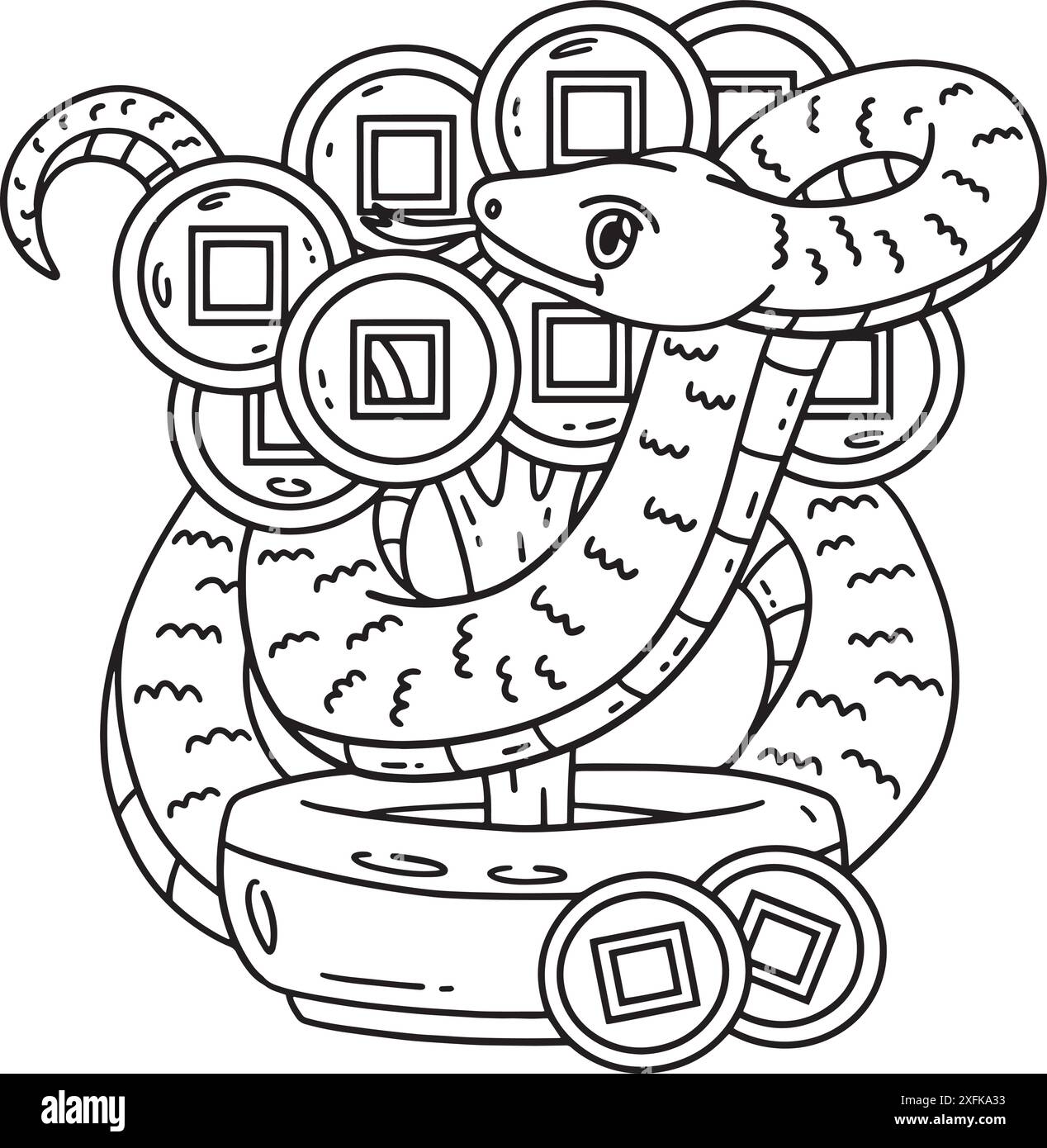 Year of the Snake and Coin Tree Isolated Coloring Stock Vector Image ...