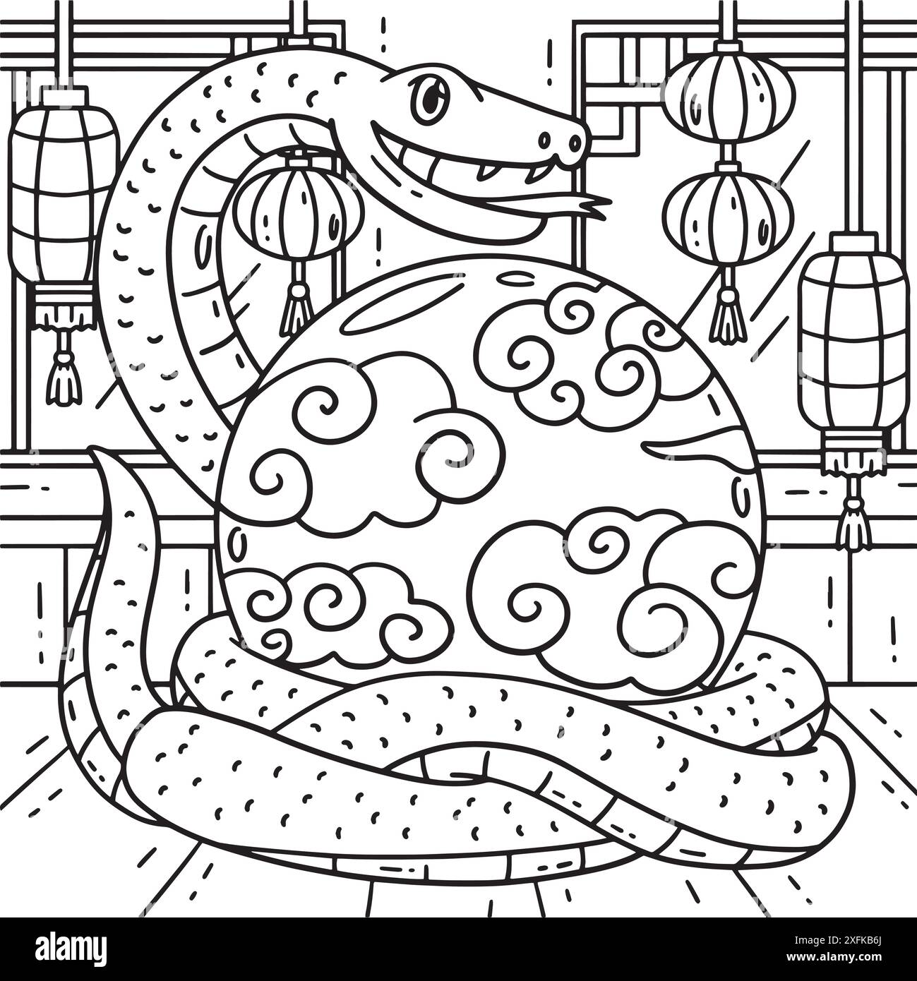 Year of the Snake and Orb Coloring Page for Kids Stock Vector Image ...