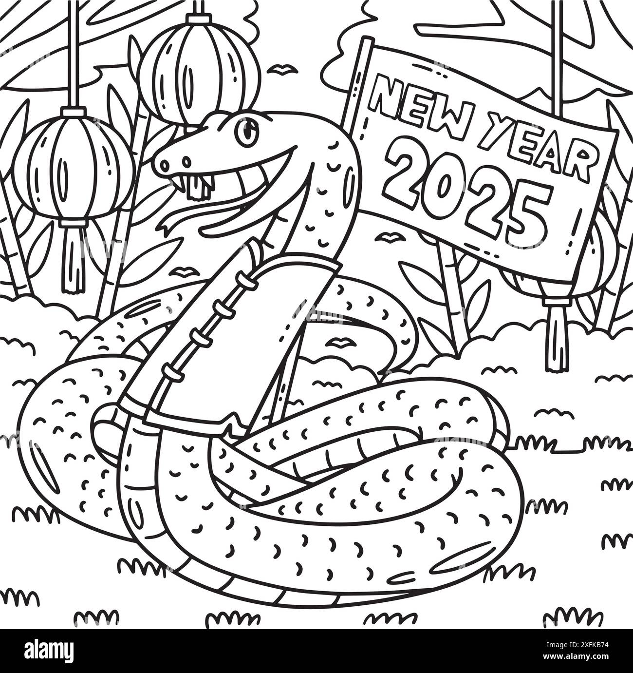 Year of the Snake New Year 2025 Coloring Page Stock Vector Image & Art