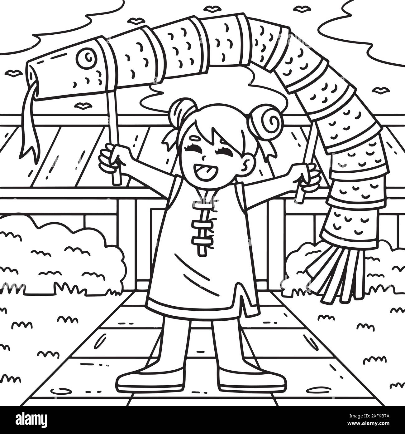 Year of the Snake Child with Snake Puppet Coloring Stock Vector Image ...