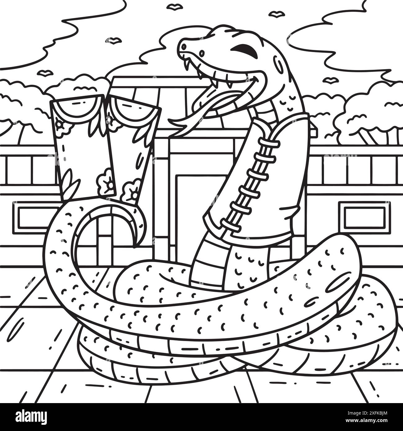 Year of the Snake with Fortune Cards Coloring Page Stock Vector Image ...