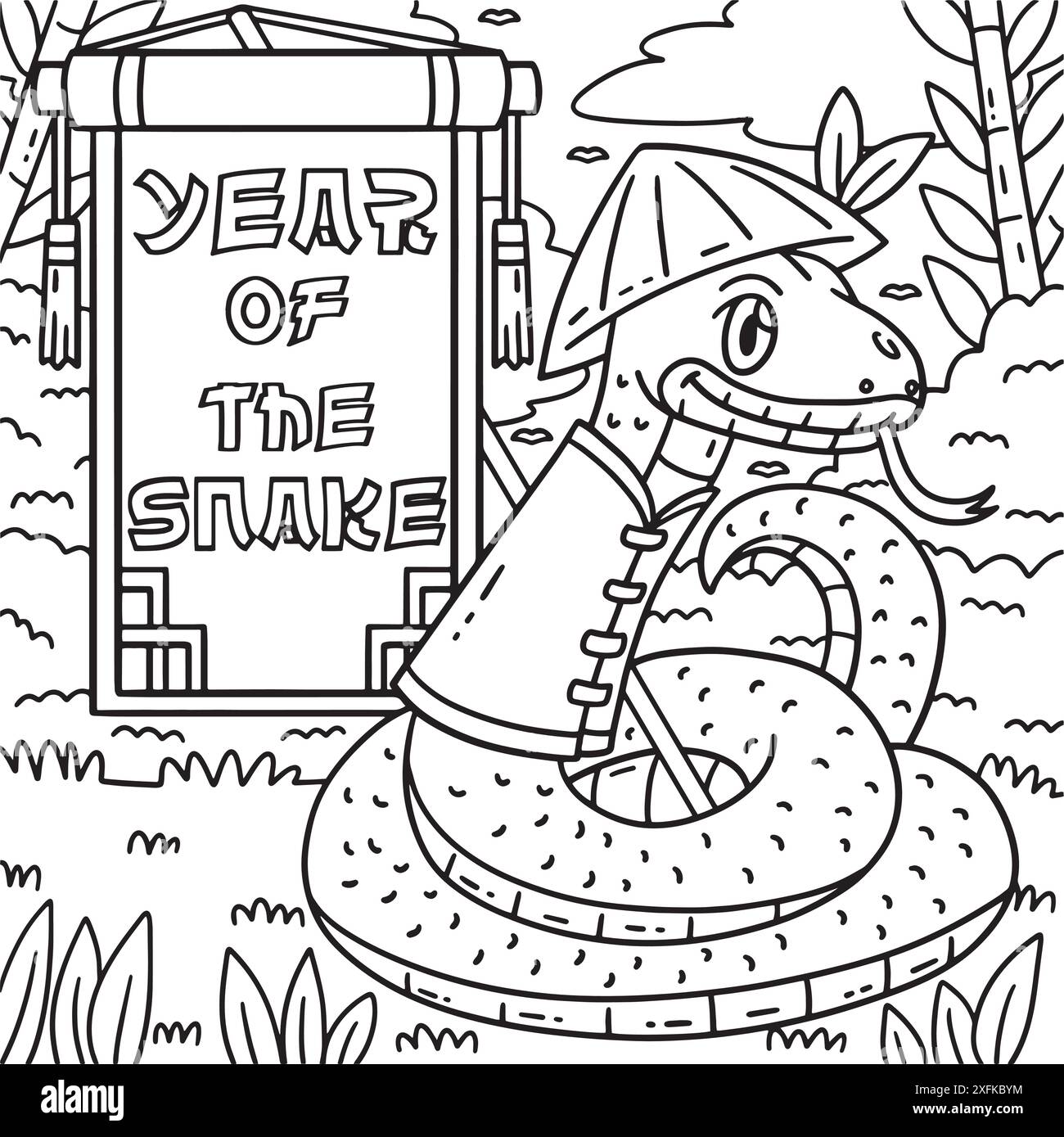 Year of the Snake Banner Coloring Page for Kids Stock Vector Image ...