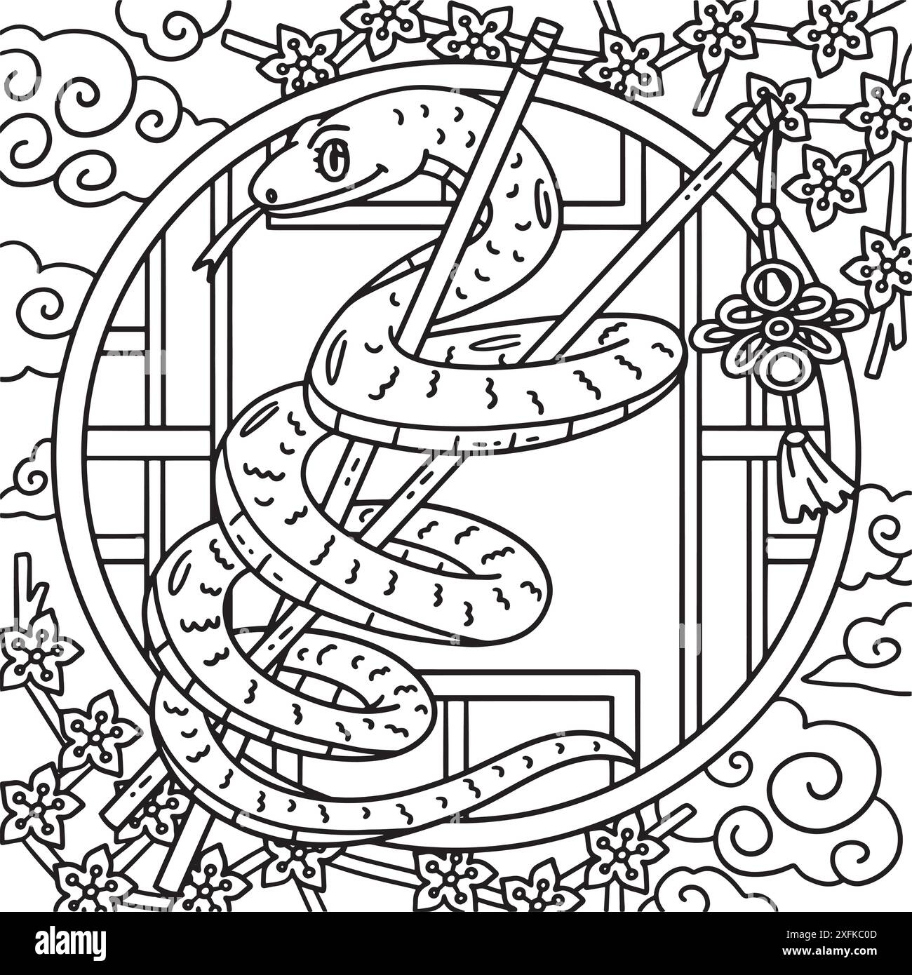 Year of the Snake with Chopsticks Coloring Page Stock Vector Image ...