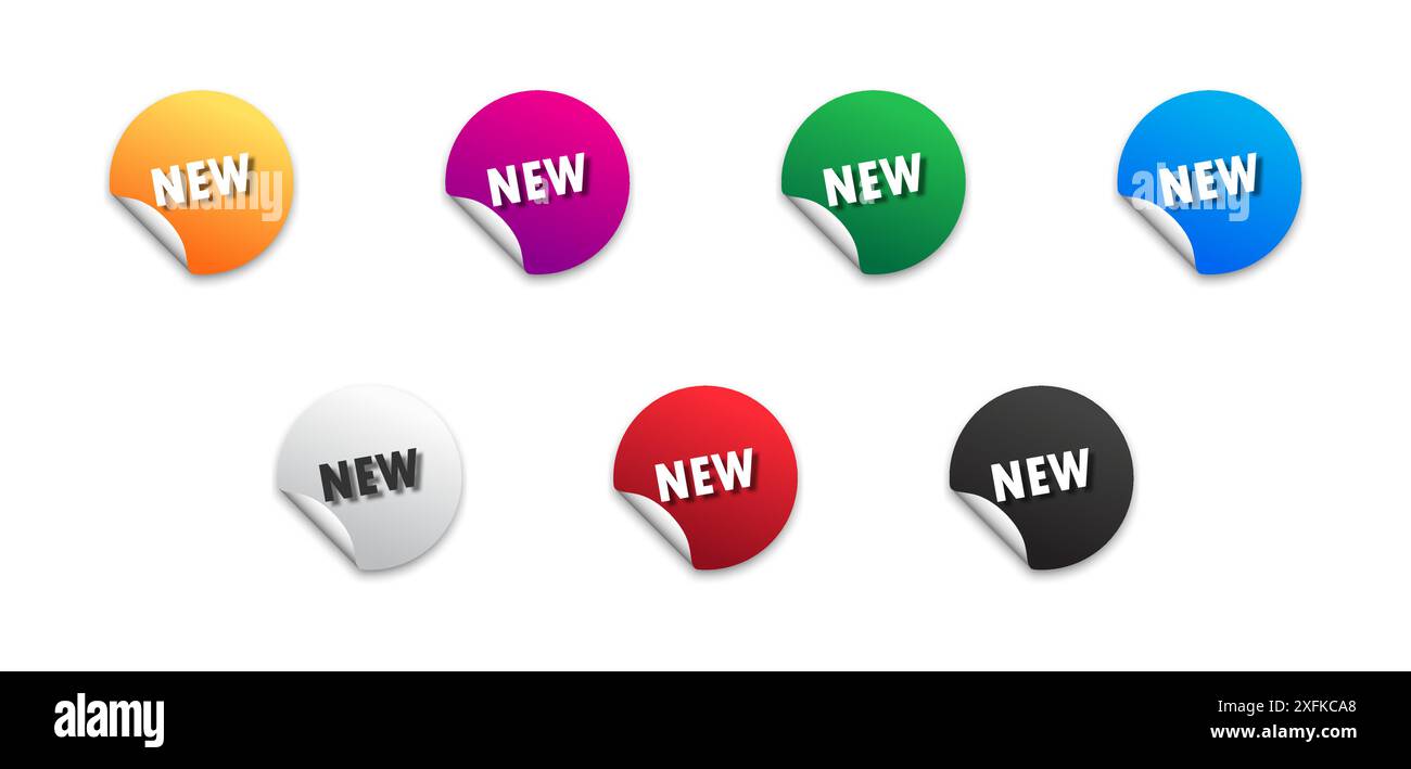 New stickers set. Colored badges with shadows under it. Flat vector illustration. Stock Vector