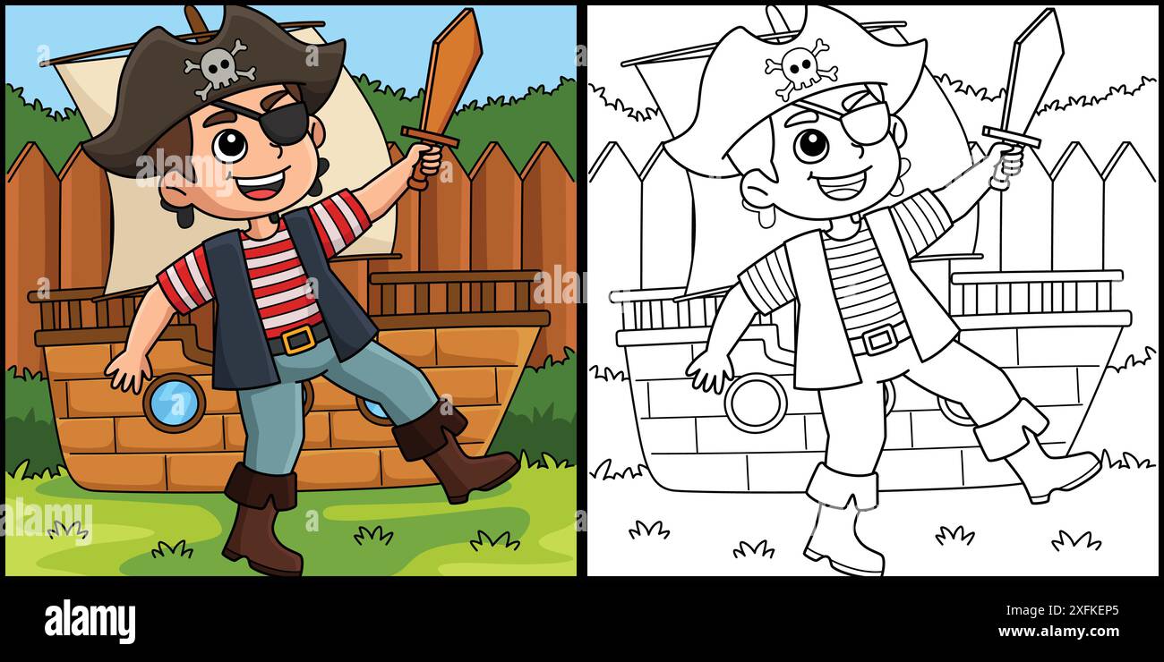 Pirate Boy Coloring Page Colored Illustration Stock Vector Image & Art ...