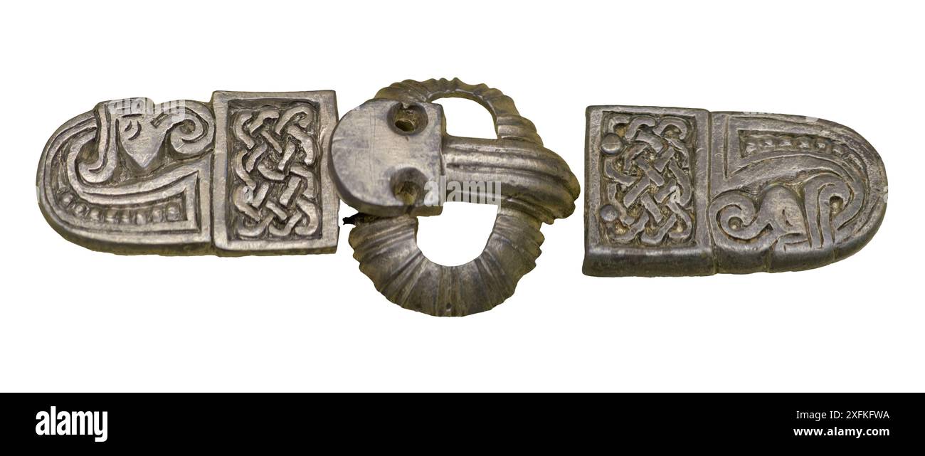 Langobardic decorative belt pads and buckle, Italy Stock Photo