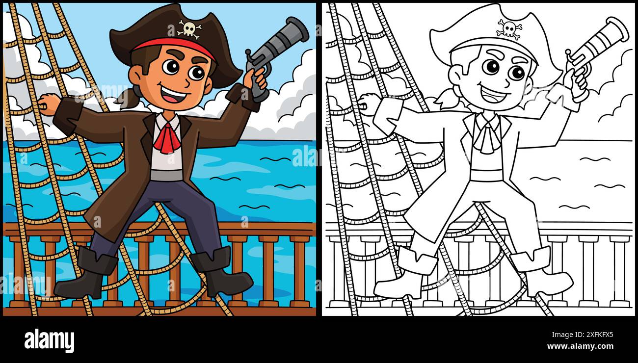 Pirate on a Rope Ladder Coloring Page Illustration Stock Vector Image ...