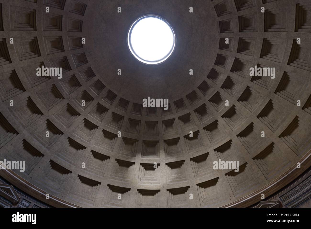 The Pantheon - coffered concrete dome, with a central opening (oculus). Roman temple and a Catholic church (Basilica Santa Maria ad Martyres or Basili Stock Photo