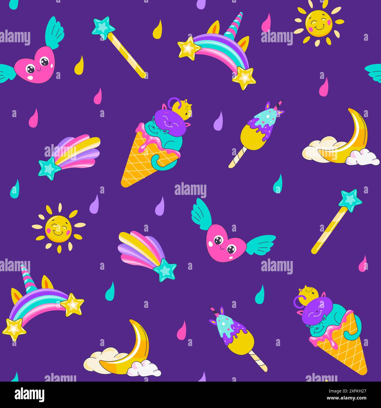 Cute Unicorns and Ice Cream Pattern Stock Vector