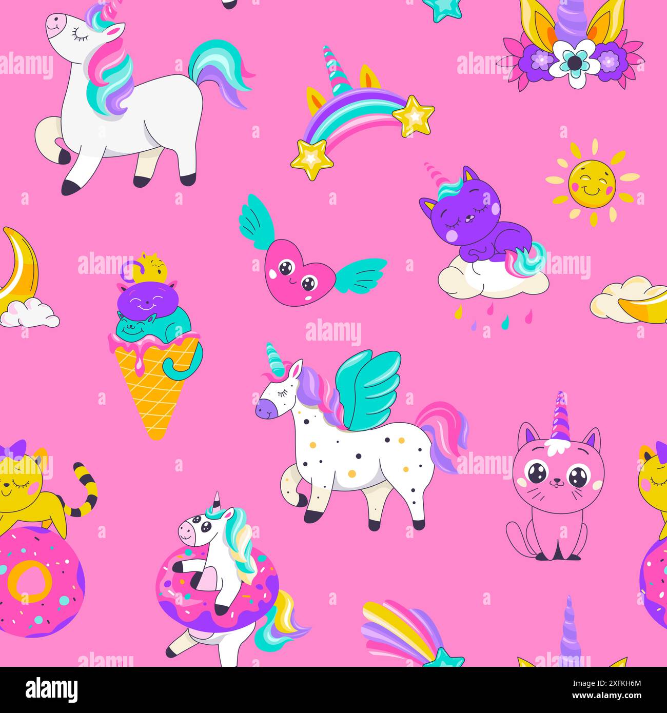 Cute Unicorns and Ice Cream Pattern Stock Vector