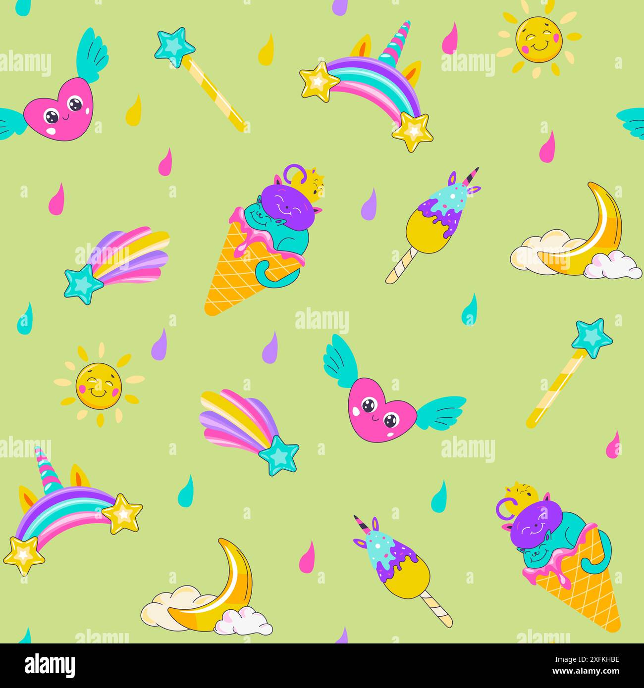Cute Unicorns and Ice Cream Pattern Stock Vector