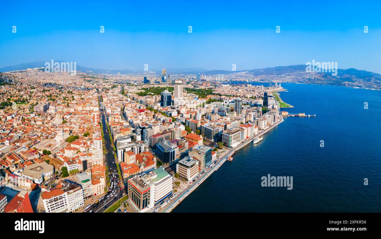 Izmir city centre aerial panoramic view. Izmir is a metropolitan city ...