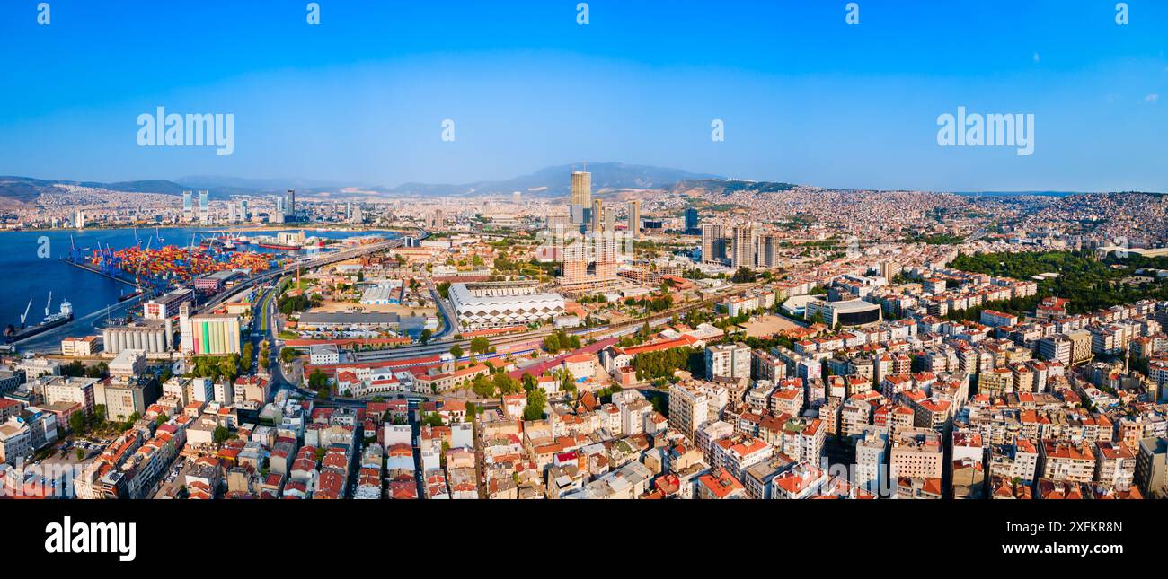Izmir city centre aerial panoramic view. Izmir is a metropolitan city ...