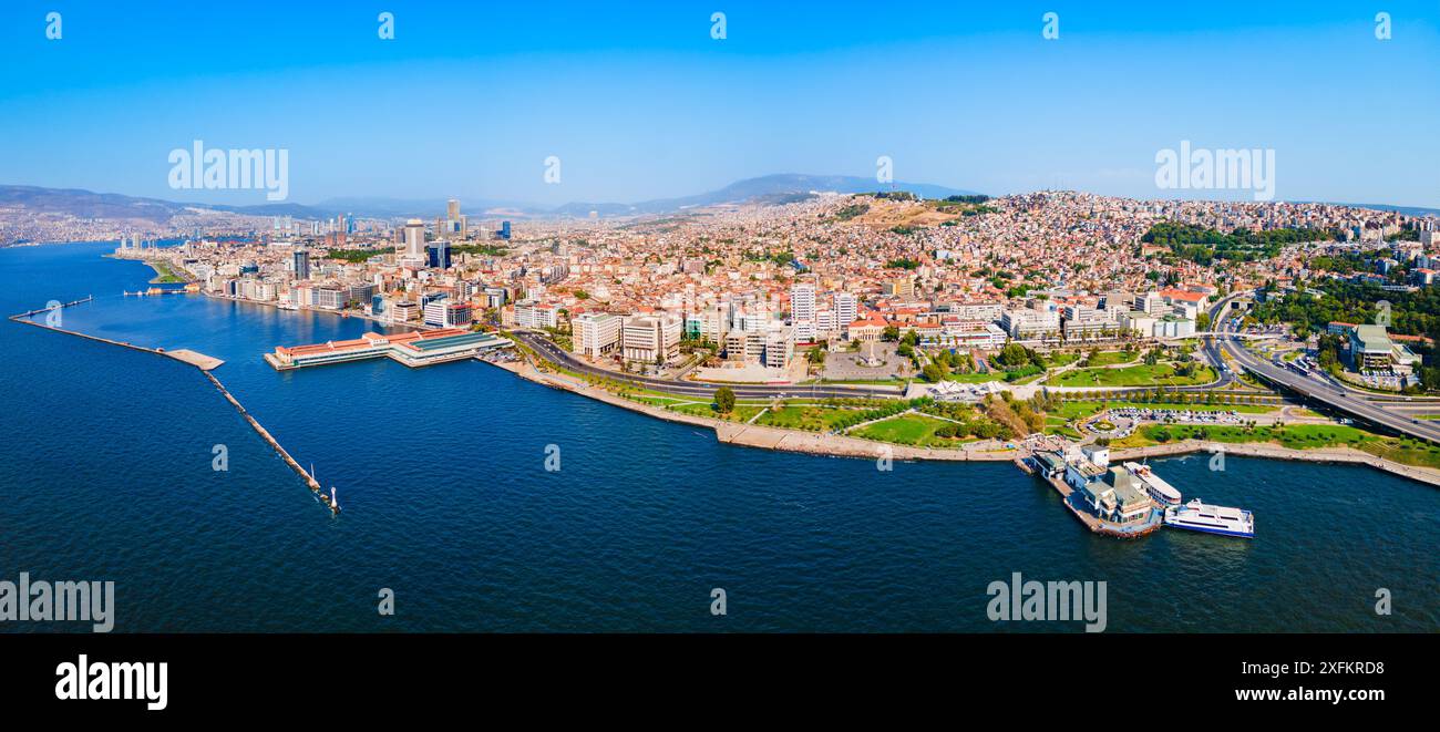 Izmir city centre aerial panoramic view. Izmir is a metropolitan city ...