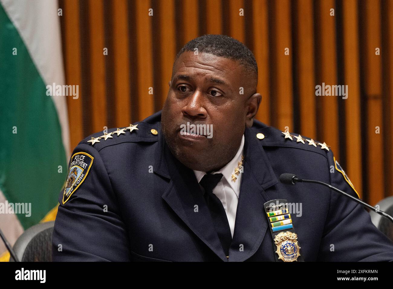 NYPD Chief of Department Jeffrey Maddrey speaks at press briefing by Mayor Eric Adams and NYPD executives on crime statistics and preparations for Macy's July 4th fireworks at One Police Plaza in New York (Photo by Lev Radin/Pacific Press) Stock Photo