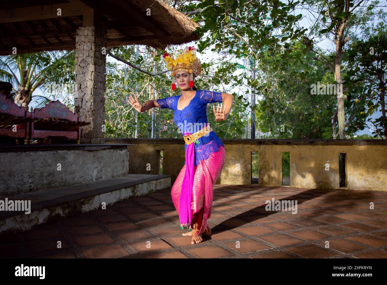 31 May 2017, Bali,Indonesia: Female Traditional Legong Dancer at Uluwatu, South Bali, Indonesia. Stock Photo