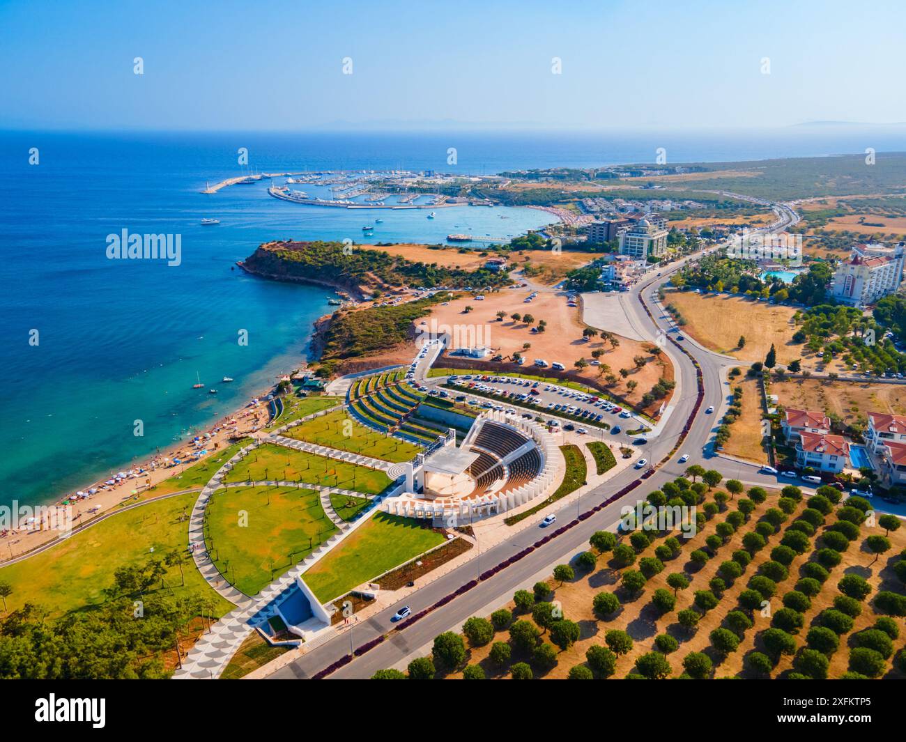 Didim amphitheater aerial panoramic view. Didim is a town in Aydin ...
